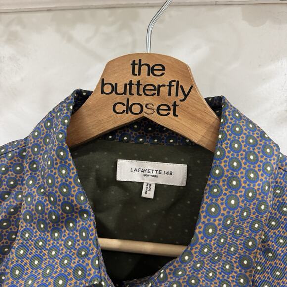 La Fayette 148 100% Silk Circle Geometric Button Down Blouse Small Cp - Picture 3 of 5